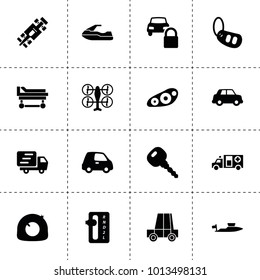 Transport icons. vector collection filled transport icons. includes symbols such as car, tire repair, car key, auto transmission, drone. use for web, mobile and ui design.