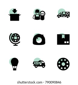 Transport icons. vector collection filled transport icons set.. includes symbols such as tire repair, bearing, car electrician, package. use for web, mobile and ui design.