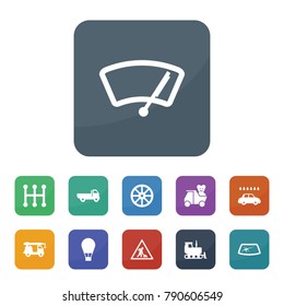 Transport icons. vector collection filled transport icons such as whell, car window repair, mechanical transmission, car wiper, car wash, road working sign, crane truck, larry