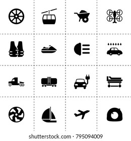 Transport icons. vector collection filled transport icons. includes symbols such as whell, wheelbarrow, tire repair, alloy wheel. use for web, mobile and ui design.