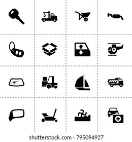 Transport icons. vector collection filled transport icons. includes symbols such as harvester, car window lift, car window repair. use for web, mobile and ui design.
