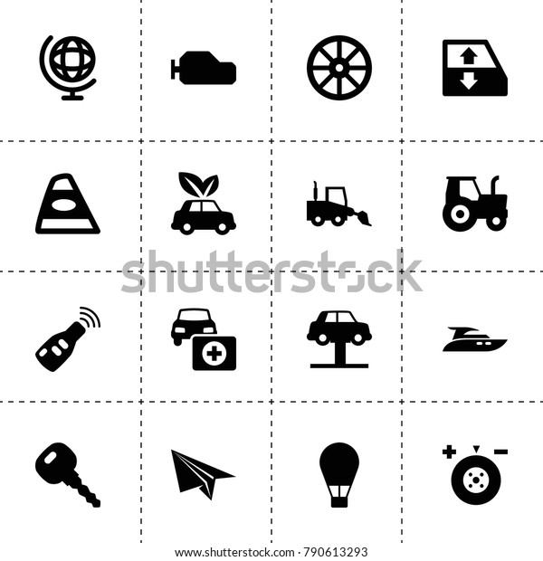 Transport icons. vector\
collection filled transport icons. includes symbols such as whell,\
tractor, wheel balance, car window lift. use for web, mobile and ui\
design.