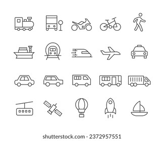 Transport Icons - Vector Line. Editable Stroke.