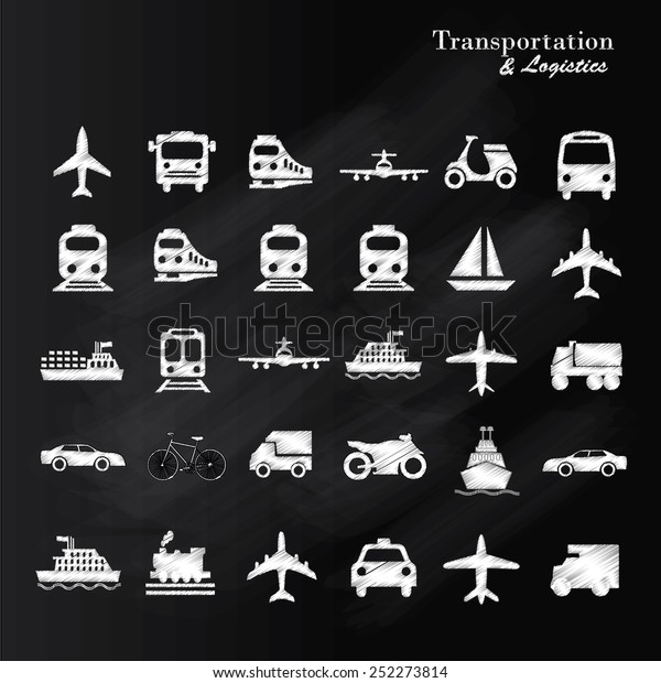 Transport icons,transportation icon on\
chalkboard,transportation vector illustration,logistics,logistic\
icon vector        
