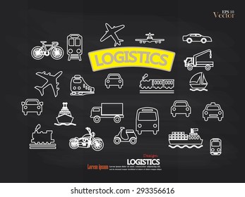 Transport icons.transportation on chalkboard.transportation .logistics.logistic icon.vector illustration.
