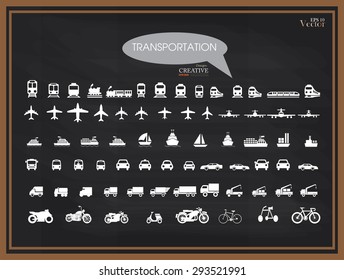 Transport icons.transportation on chalkboard.transportation .logistics.logistic icon.vector illustration.