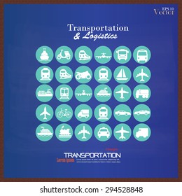 Transport icons.transportation on chalkboard.transportation .logistics.logistic icon.vector illustration.