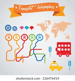 Transport Infographics metro lines, bus, and taxi. Vector illustration
