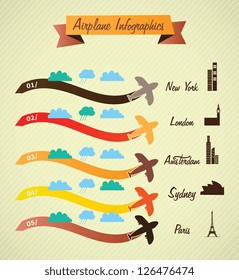 Transport Infographics, retro colors airport information. On vintage background