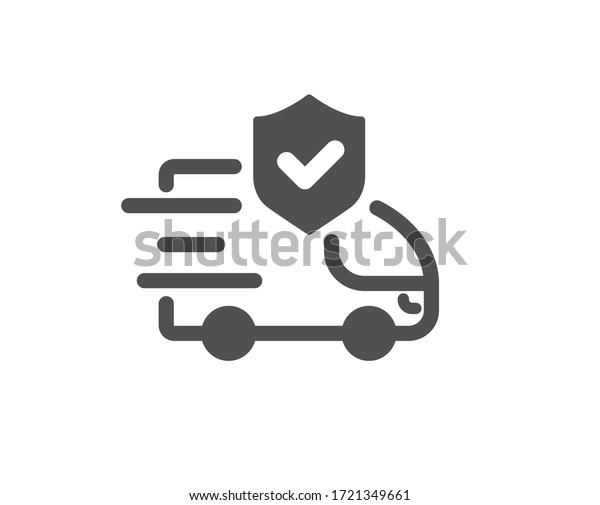 Transport insurance icon. Car risk\
coverage sign. Delivery protection symbol. Classic flat style.\
Quality design element. Simple transport insurance icon.\
Vector