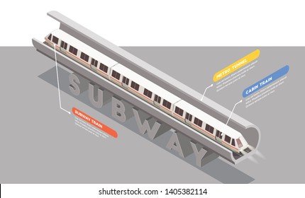 Transport Isometric Composition With Subway Train In Tunnel 3d Vector Illustration