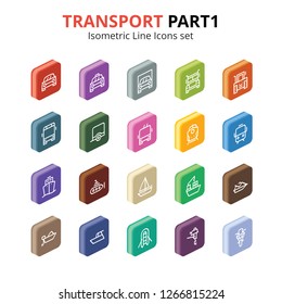 Transport isometric line vector icons set