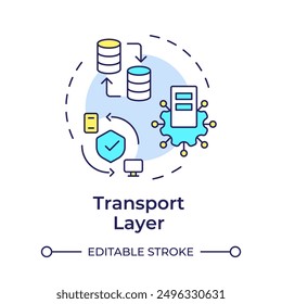 Transport layer multi color concept icon. TCP-IP. Secure data transfer. Transmission control protocol. Round shape line illustration. Abstract idea. Graphic design. Easy to use in blog post