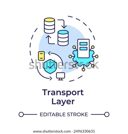 Transport layer multi color concept icon. TCP-IP. Secure data transfer. Transmission control protocol. Round shape line illustration. Abstract idea. Graphic design. Easy to use in blog post