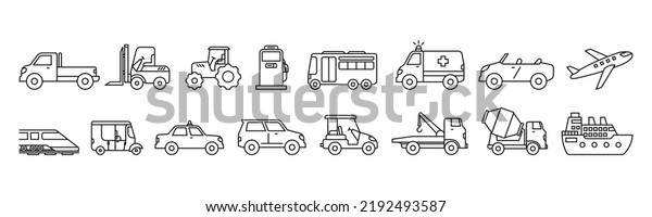 Transport line art icon set design template\
vector illustration