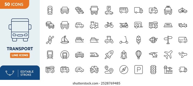 Transport Line Editable Icon set
