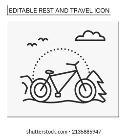 Transport line icon. Comfortable modern bicycle for short journeys. Health care and ecology protection. Sport. Leisure time. Rest and travel concept. Isolated vector illustration. Editable stroke
