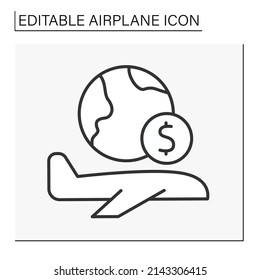  Transport line icon. International flights. Global airlines. Airplane concept. Isolated vector illustration. Editable stroke
