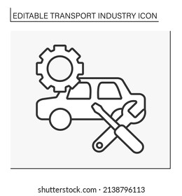  Icono de línea de transporte. Garaje público de reparación de coches. Servicio.Concepto del sector del transporte. Ilustración vectorial aislada. Trazo editable