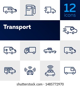 Transport line icon set. Car, van, vehicle. Transportation concept. Can be used for topics like delivery, shipping, travel