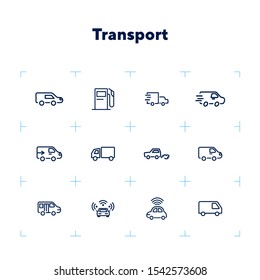 Transport line icon set. Car, van, vehicle. Transportation concept. Can be used for topics like delivery, shipping, travel