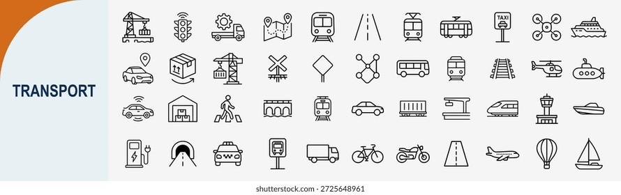 transport line icon set for public logistics and global shipping mobility vector