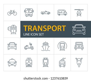 Transport line icon set. Train, ship, helicopter. Transportation concept. Can be used for topics like vehicles, trip, travel