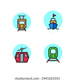 Transport line icon set. Tram, train, ship, funicular. Vehicles concept. Can be used for topics like transportation, travel, road signs