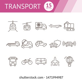 Transport line icon set. Van, car, airplane, helicopter, bus. Transport concept. Can be used for topics like vehicle, delivery, traffic