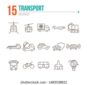 Transport line icon set. Van, car, airplane, helicopter, bus. Transport concept. Can be used for topics like vehicle, delivery, traffic