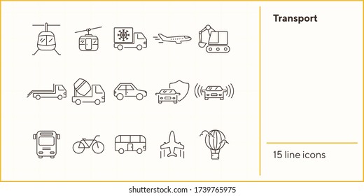 Transport line icon set. Van, car, airplane, helicopter, bus. Transport concept. Can be used for topics like vehicle, delivery, traffic