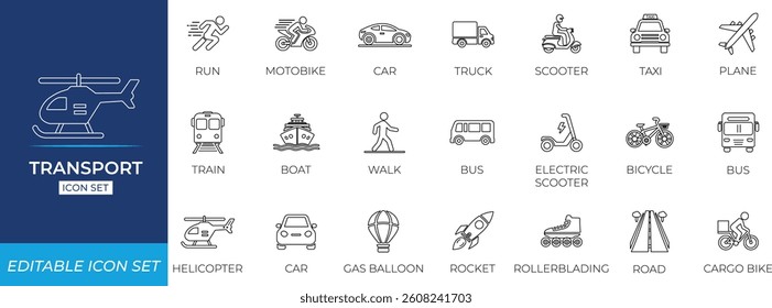 Transport Line Icon Set - Vector Illustration.