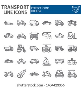 Conjunto de iconos de línea de transporte, colección de símbolos de vehículo, bocetos vectoriales, ilustraciones de logotipo, señales de tráfico de paquetes de pictogramas lineales aislados en fondo blanco, pasos 10.