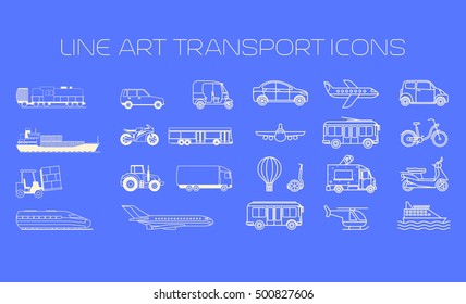 Transport line icons big set on the blue background vector illustration