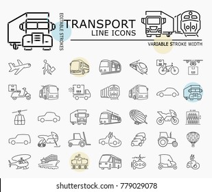 Transport line icons with minimal nodes and editable stroke width and style