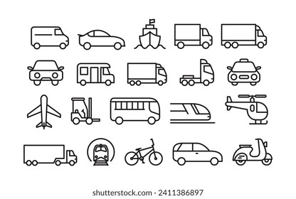 Transport line icons set, Editable Stroke in trendy style