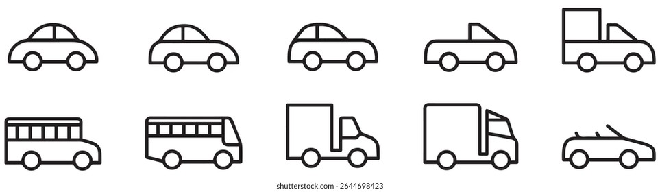 Transport line icons set. Vehicle icons.