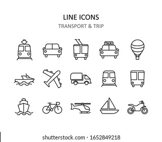 Iconos de línea de transporte. Símbolos de viaje para aplicaciones o sitios web. Vector