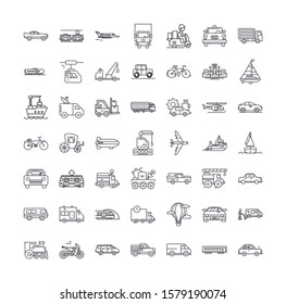 Transport linear icons, signs, symbols vector line illustration set