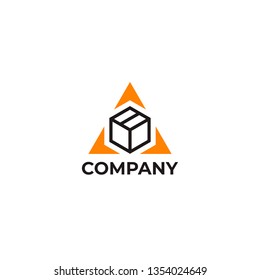 Transport Logistic or Delivery Logo Template. Triangle Box + Arrows. Express moving icon for courier delivery or transportation and shipping service. Delivery service logotype.