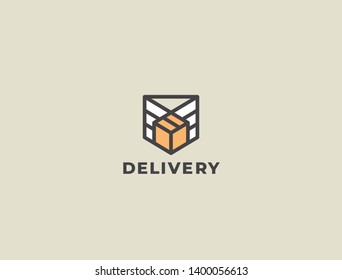 Transport Logistic or Delivery Logo Template. Box + Wings + Shield. Express moving icon for courier delivery or transportation and shipping service. Delivery service logotype.