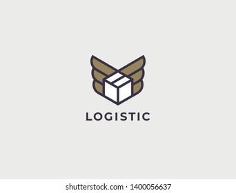 Transport Logistic or Delivery Logo Template. Box + Wings. Express moving icon for courier delivery or transportation and shipping service. Delivery service logotype.