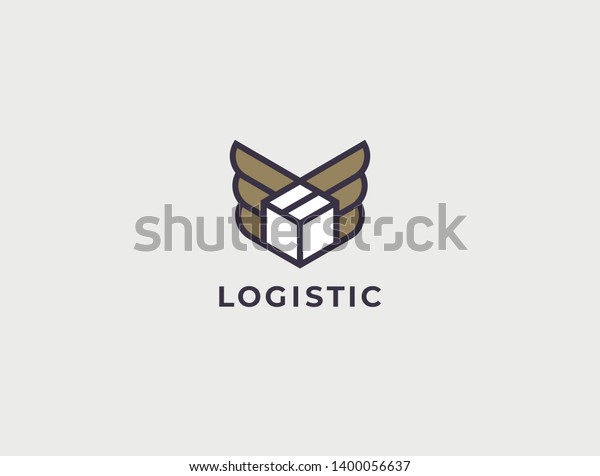 Transport Logistic or Delivery
Logo Template. Box + Wings. Express moving icon for courier
delivery or transportation and shipping service. Delivery service
logotype.