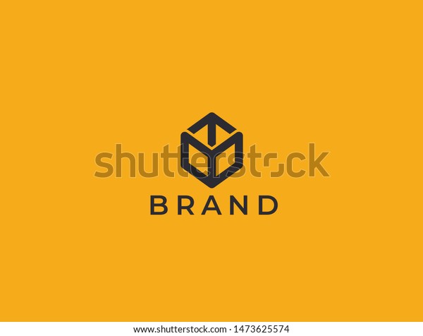 Transport Logistic or\
Delivery Logo Template. Hexagon Box + Arrow. Express moving icon\
for courier delivery or transportation and shipping service.\
Delivery service\
logotype.