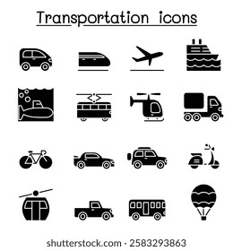 Transport and Logistic icon set in glyph style