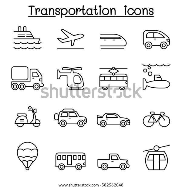 Transport\
& Logistic icon set in thin line\
style