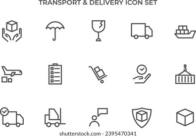 Transport and logistic icon set vector thin line style