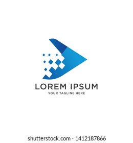 Transport logistic logo of express arrow moving forward for courier delivery or post mail shipping service. Pixel logo