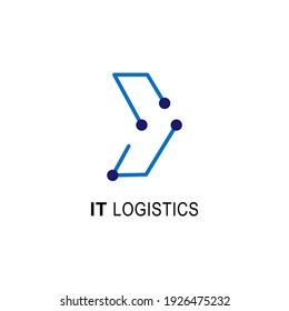 IT Transport Logistiklogo des Schnellpfeils, der sich für die Kurierlieferung oder den Transport und den Versand-Service vorwärts bewegt. Dienstleistungspfeil für Firmenlogo, Web-Icon, Netzwerk, Digital, Technologie