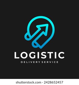 Logotipo logístico de transporte de la flecha exprés que avanza para la entrega por correo o servicio de envío postal. Plantilla aislada del icono del vector para el diseño de la compañía del transporte y de la logística postal